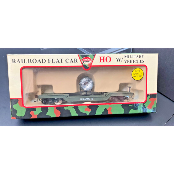 Model Power Military HO Railroad Flat Train Car Search Light w/knuckle couplers - Picture 1 of 14